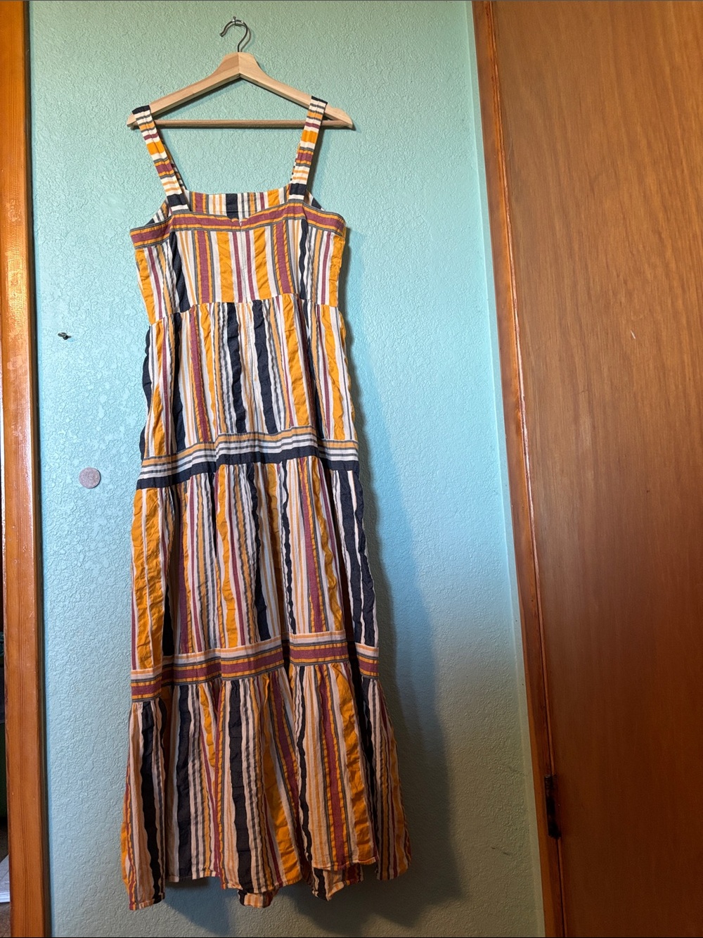 Loft Striped Maxi Dress in Yellow Mauve Navy Women’s Size 10 Like New - Picture 3 of 6
